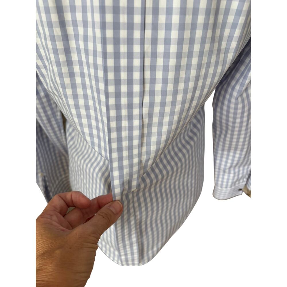 Lafayette 148 New York Poplin Button Up Shirt Blue Gingham Check Size XS FLAW - Picture 5 of 15
